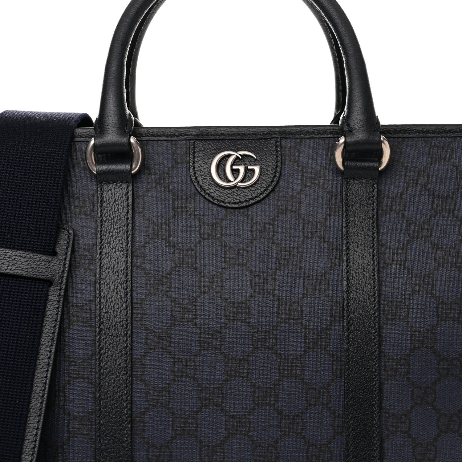 Gucci GG Supreme Monogram Textured Dollar Calfskin Medium Ophidia Tote Black Blue 8 of 10