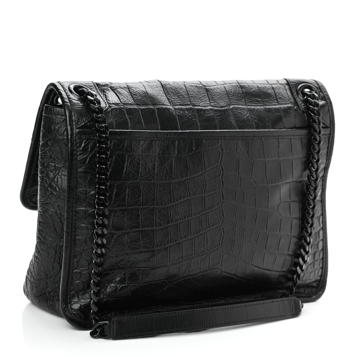 Saint Laurent Crocodile Embossed Lambskin Monogram Medium Niki Chain Satchel Black 3 of 9