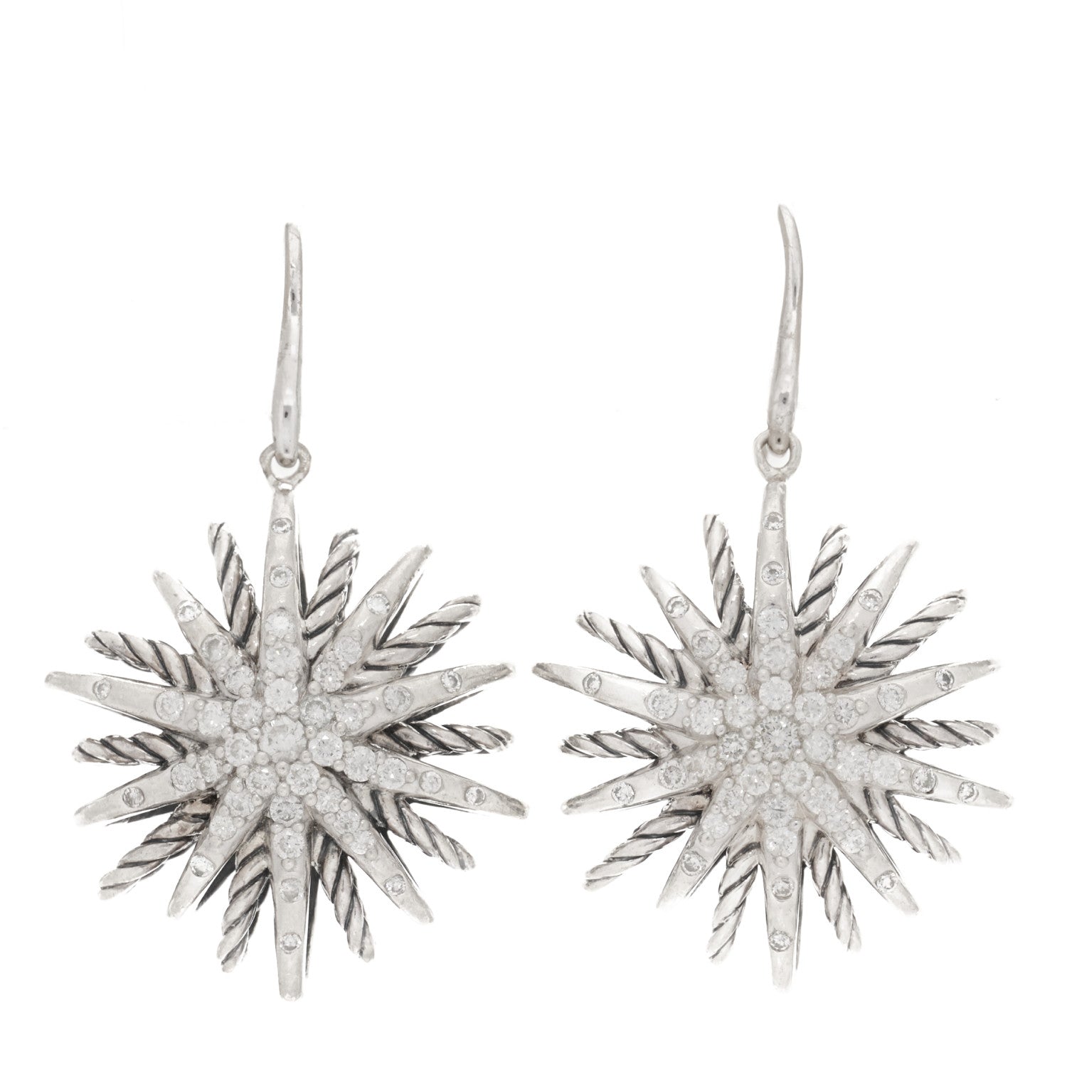 David Yurman Sterling Silver Diamond 22mm Starburst Drop Earrings 1 of 4