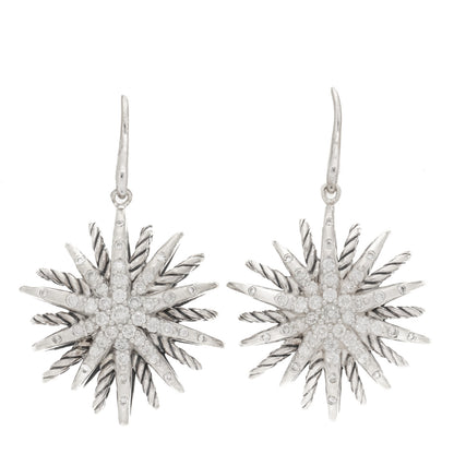 David Yurman Sterling Silver Diamond 22mm Starburst Drop Earrings 1 of 4