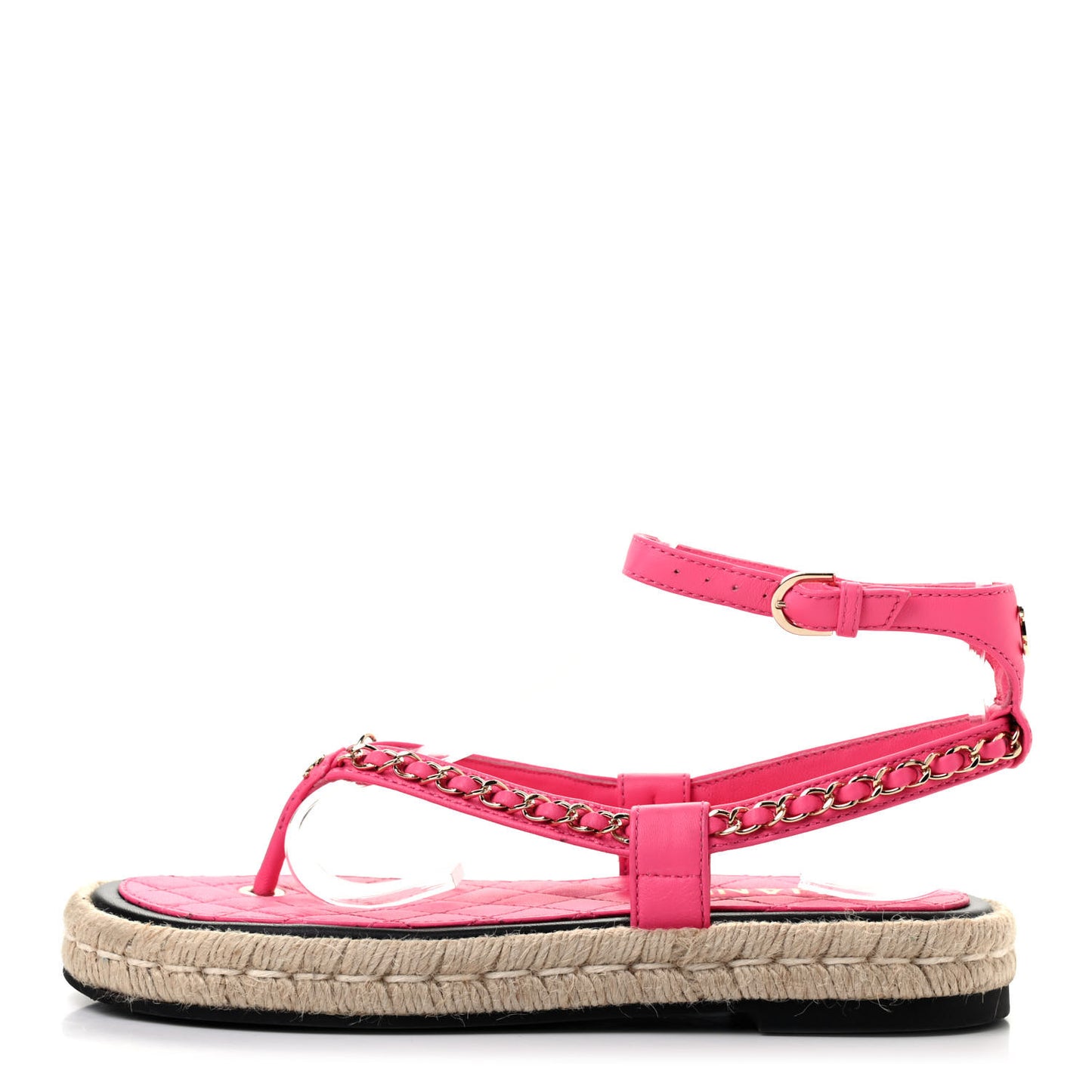 Lambskin Chain CC Thong Espadrille Sandals 37 Pink