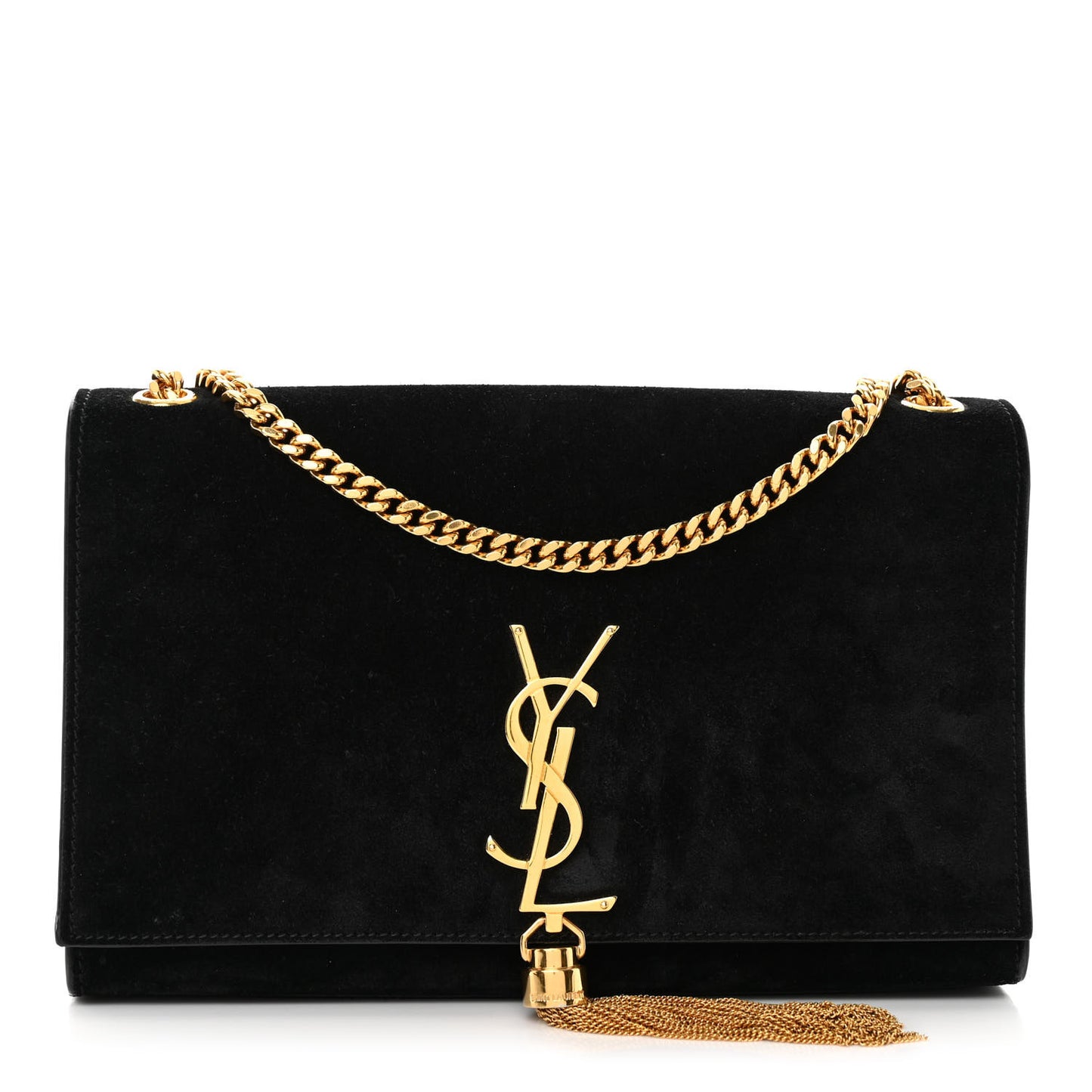 Suede Medium Classic Monogram Kate Tassel Satchel Black
