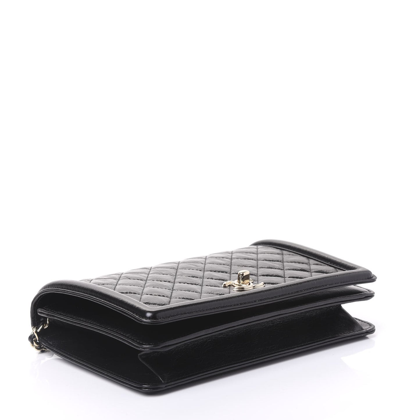 Glazed Crackled Calfskin Wallet On Chain WOC Black