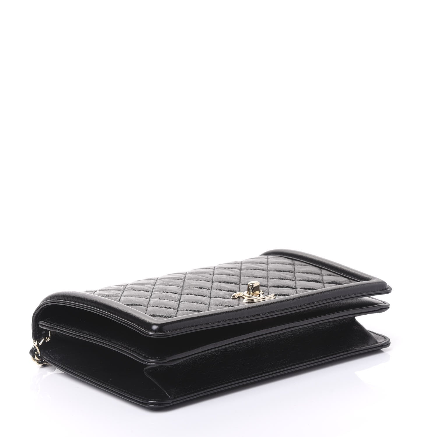 Chanel Glazed Crackled Calfskin Wallet On Chain WOC Black 3 of 11