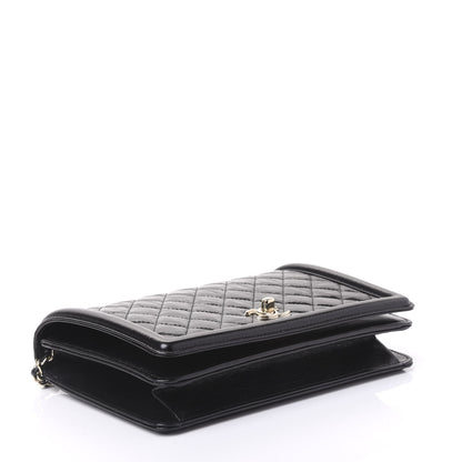 Chanel Glazed Crackled Calfskin Wallet On Chain WOC Black 3 of 11