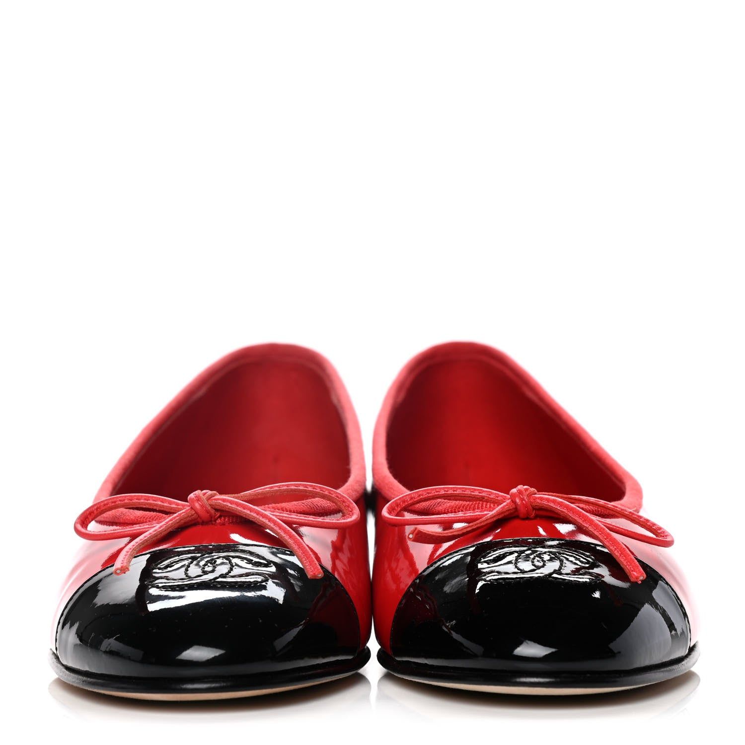 Chanel Patent Calfskin CC Cap Toe Ballerina Flats 37 Red 2 of 10