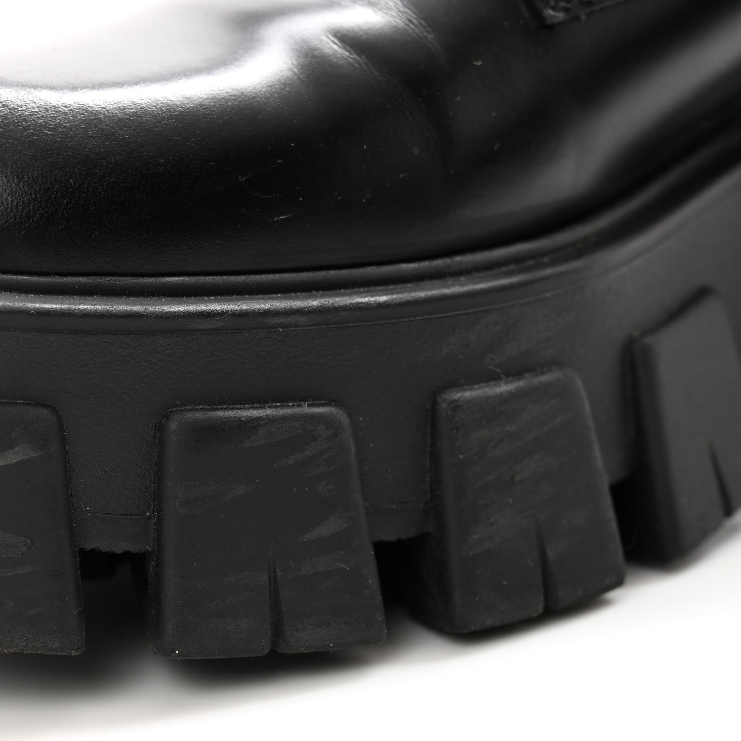 Prada Spazzolato Rois Re-Nylon Metal Triangle Logo Monolith Pouch Pocket 55mm Boots 35.5 Black 9 of 11