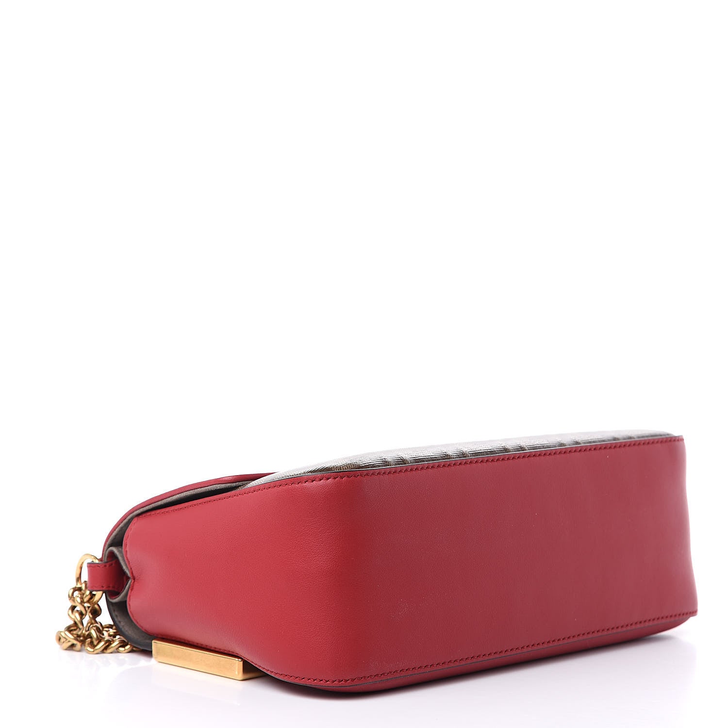 Fendi Vitello Grace Glazed Fabric FF 1974 Double F Shoulder Bag Fragola Mogano Panna 4 of 11