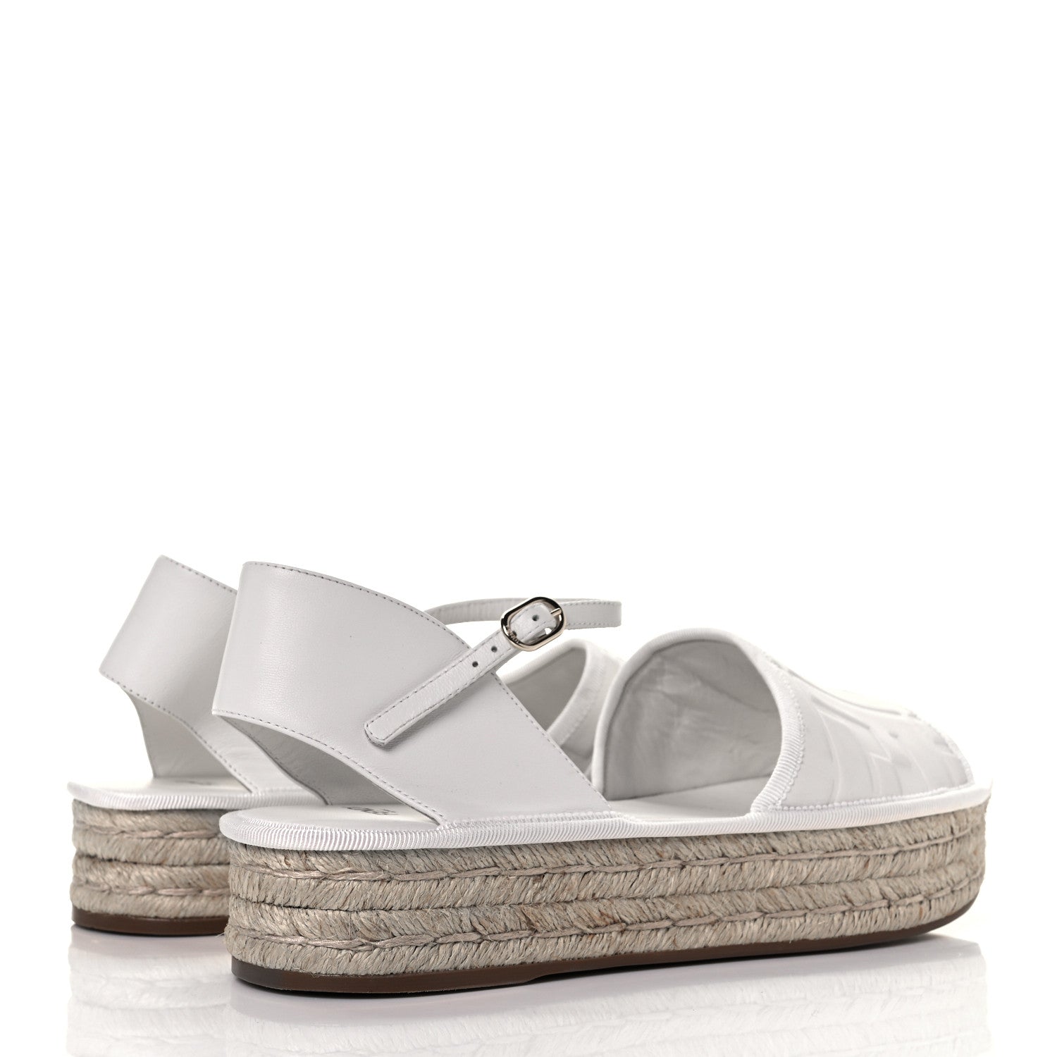 Fendi Nappa FF Embossed Espadrille Platform Sandals 40 Snow 8 of 20