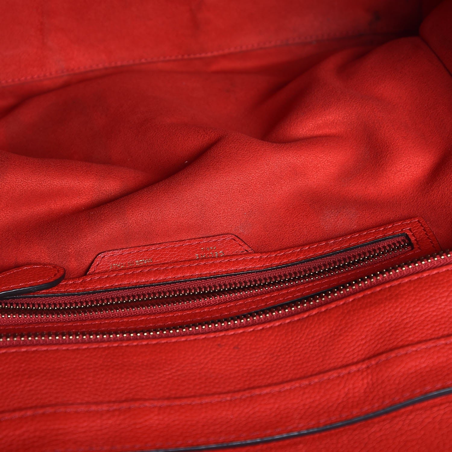 Celine Drummed Calfskin Shoulder Luggage Red 12 of 20
