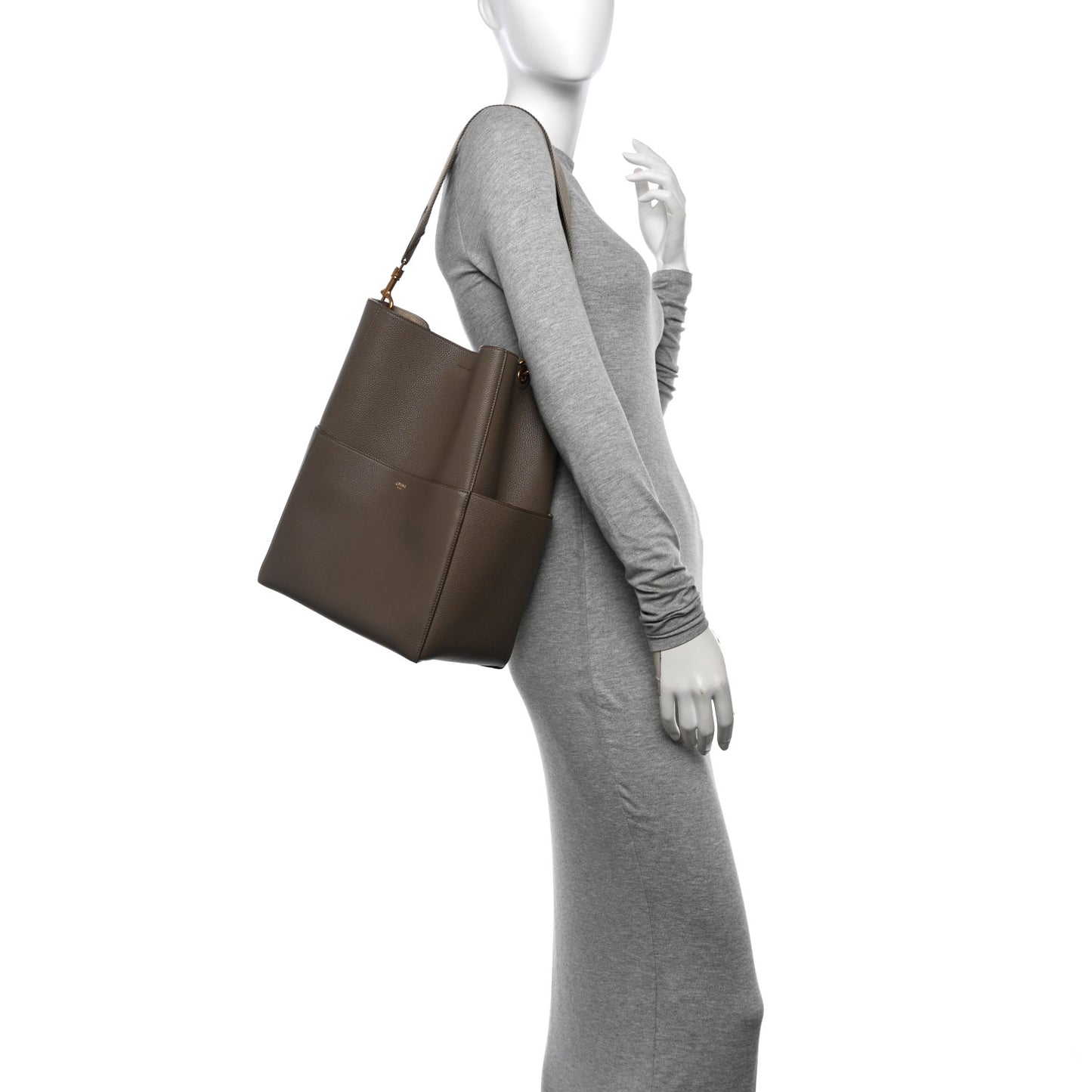 Soft Grained Calfskin Sangle Bucket Bag Taupe