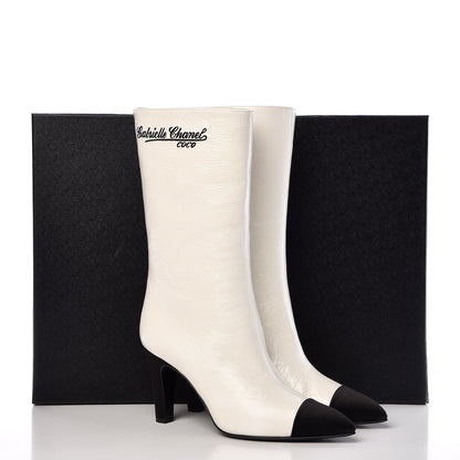 Chanel Crumpled Calfskin Satin Cap Toe Short Boots 38.5 White Black 12 of 12