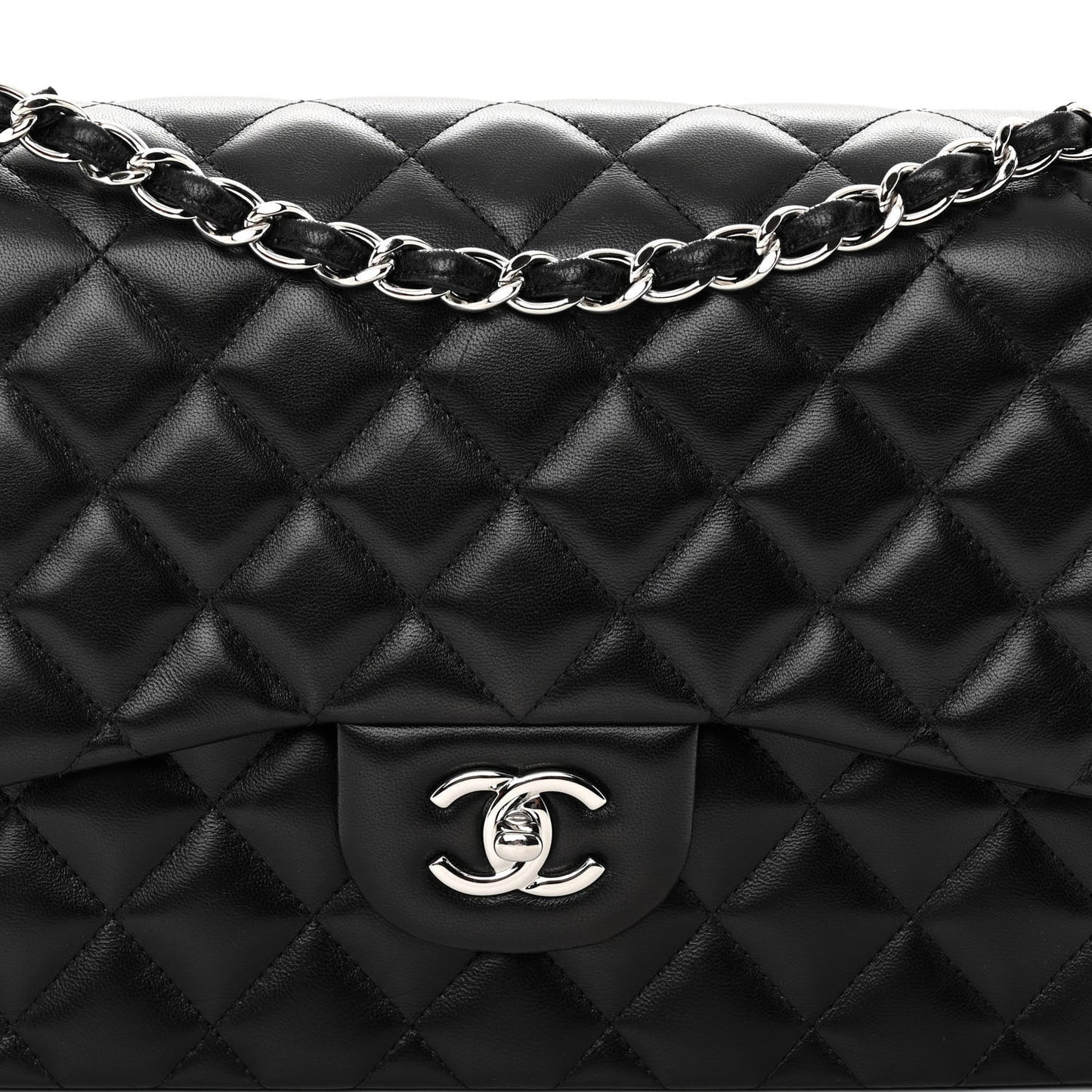 Lambskin Quilted Jumbo Double Flap Black