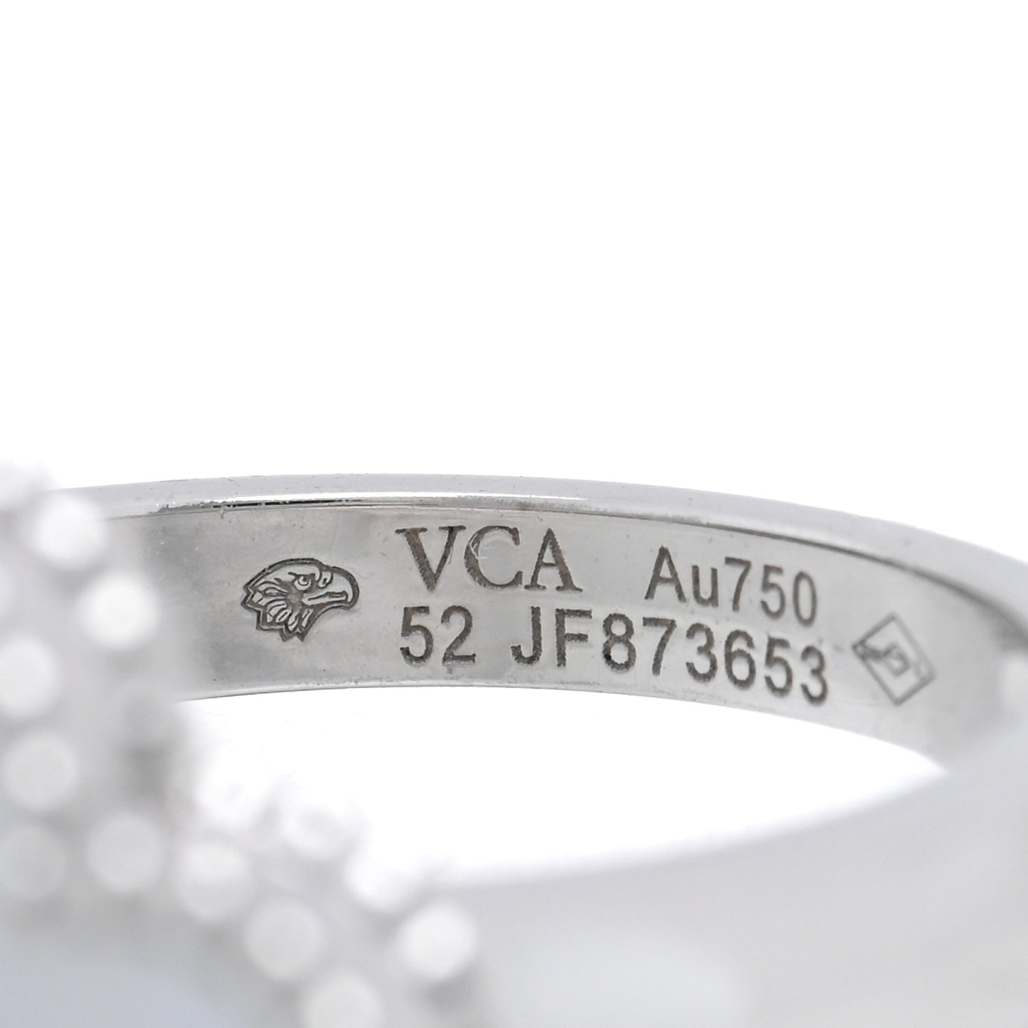 18K White Gold Diamond Mother of Pearl Vintage Alhambra Ring 52 6