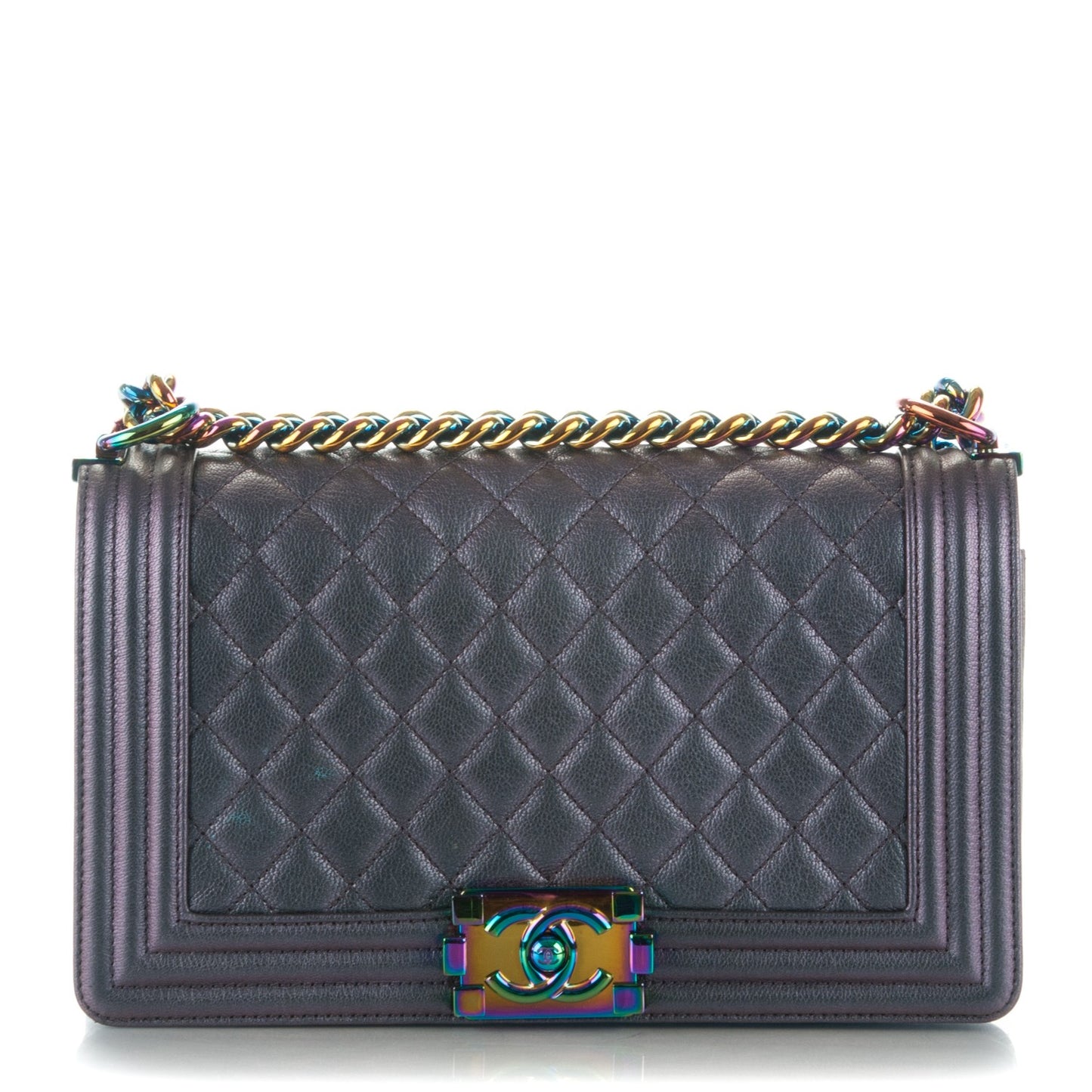 Iridescent Goatskin Quilted Medium Boy Flap Purple