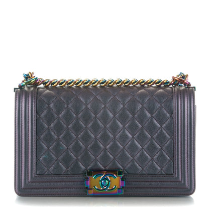 Chanel Iridescent Goatskin Quilted Medium Boy Flap Purple 1 of 9