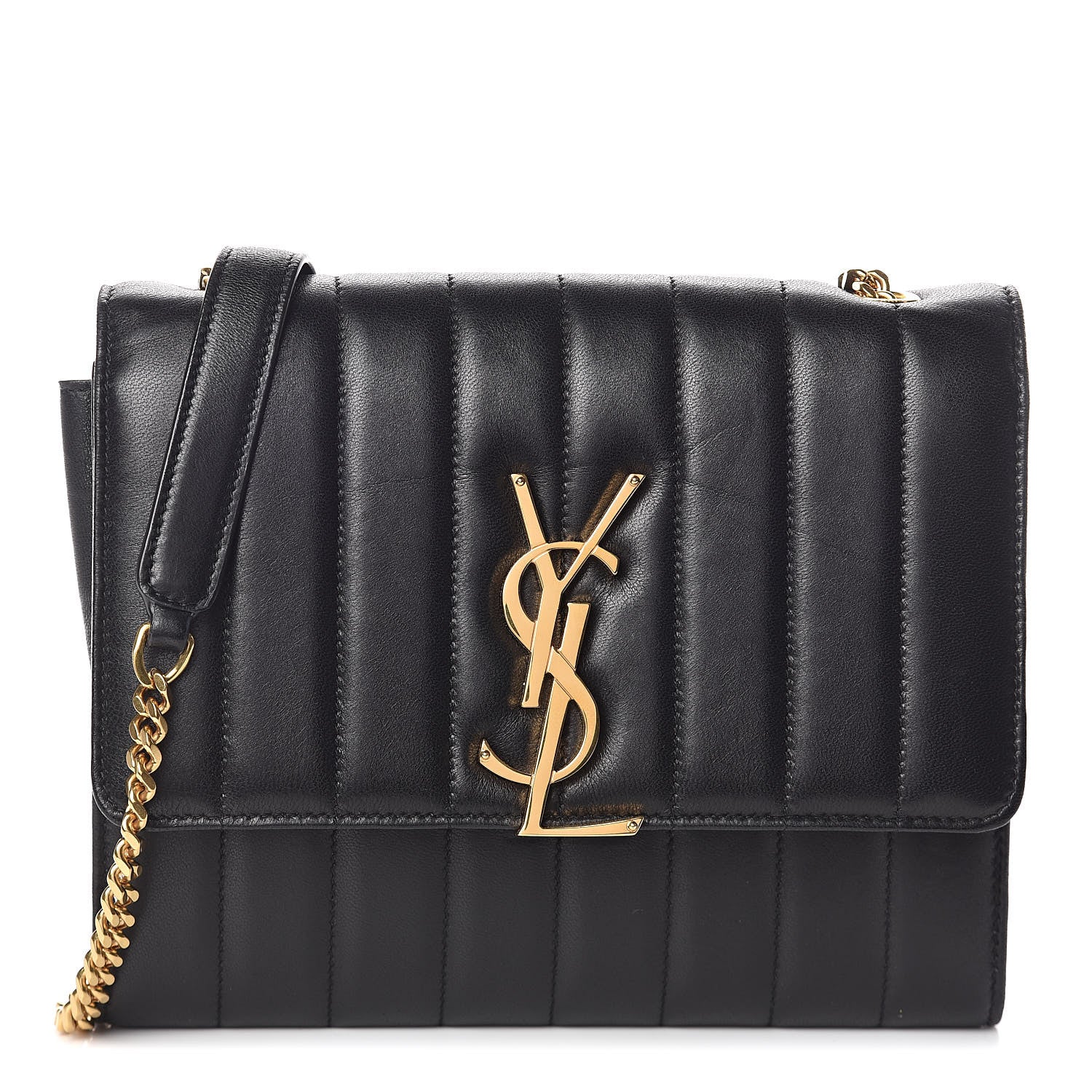 Saint Laurent Lambskin Matelasse Monogram Vicky Chain Wallet Black 1 of 10