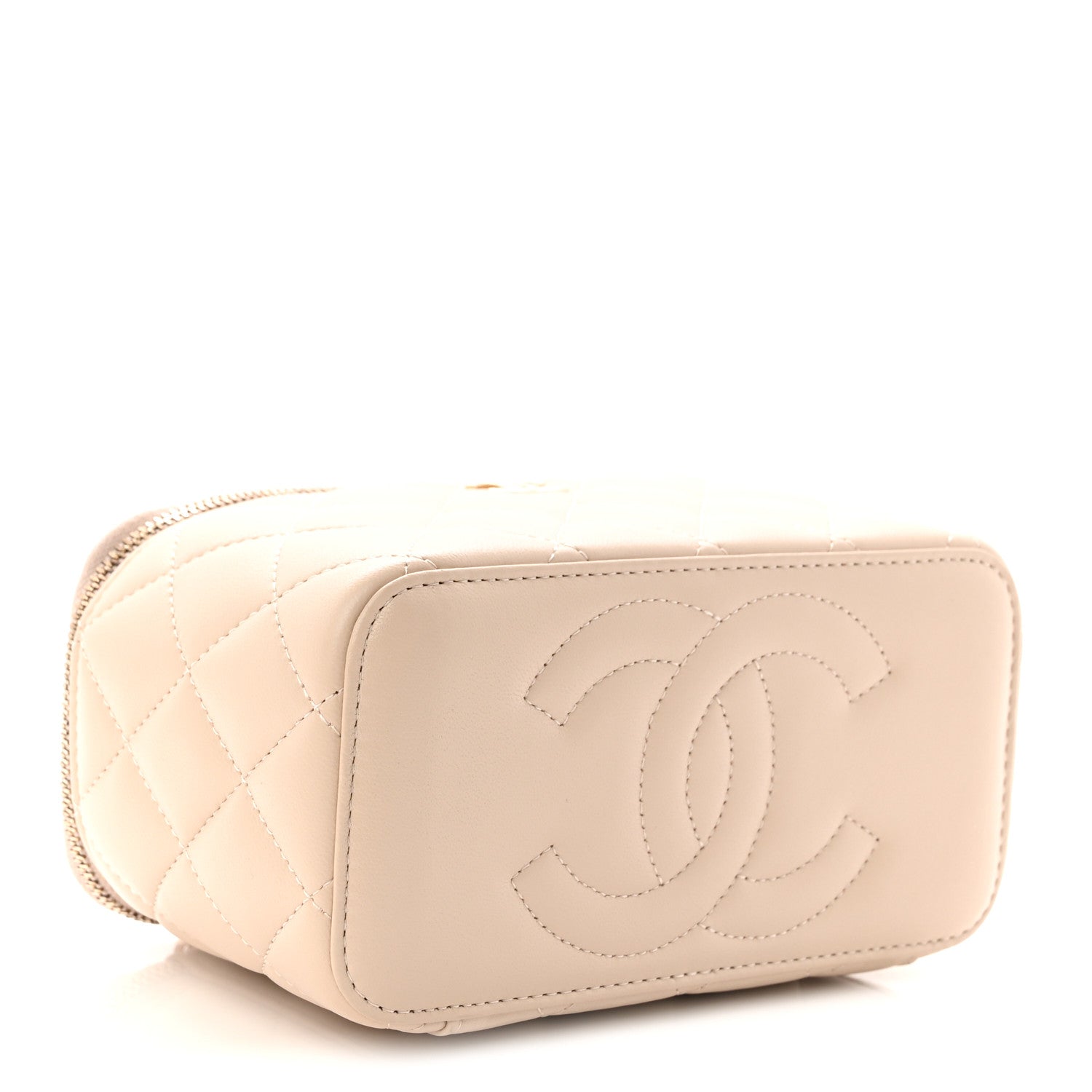 Chanel Lambskin Quilted Small Top Handle Vanity Case With Chain Ecru Dark Beige 4 of 11