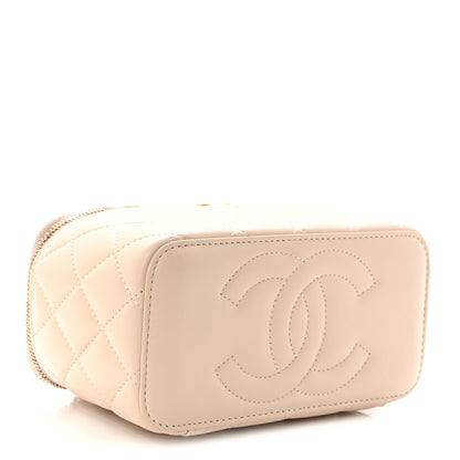 Chanel Lambskin Quilted Small Top Handle Vanity Case With Chain Ecru Dark Beige 4 of 11