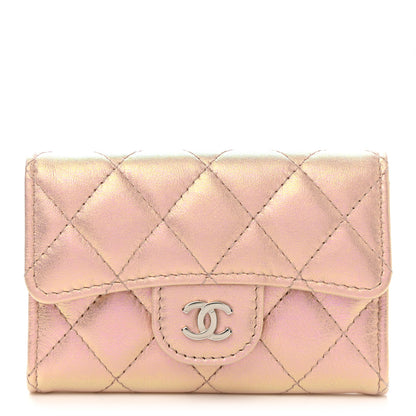 Chanel Iridescent Calfskin Quilted Flap Card Holder Wallet Pink 1 of 9
