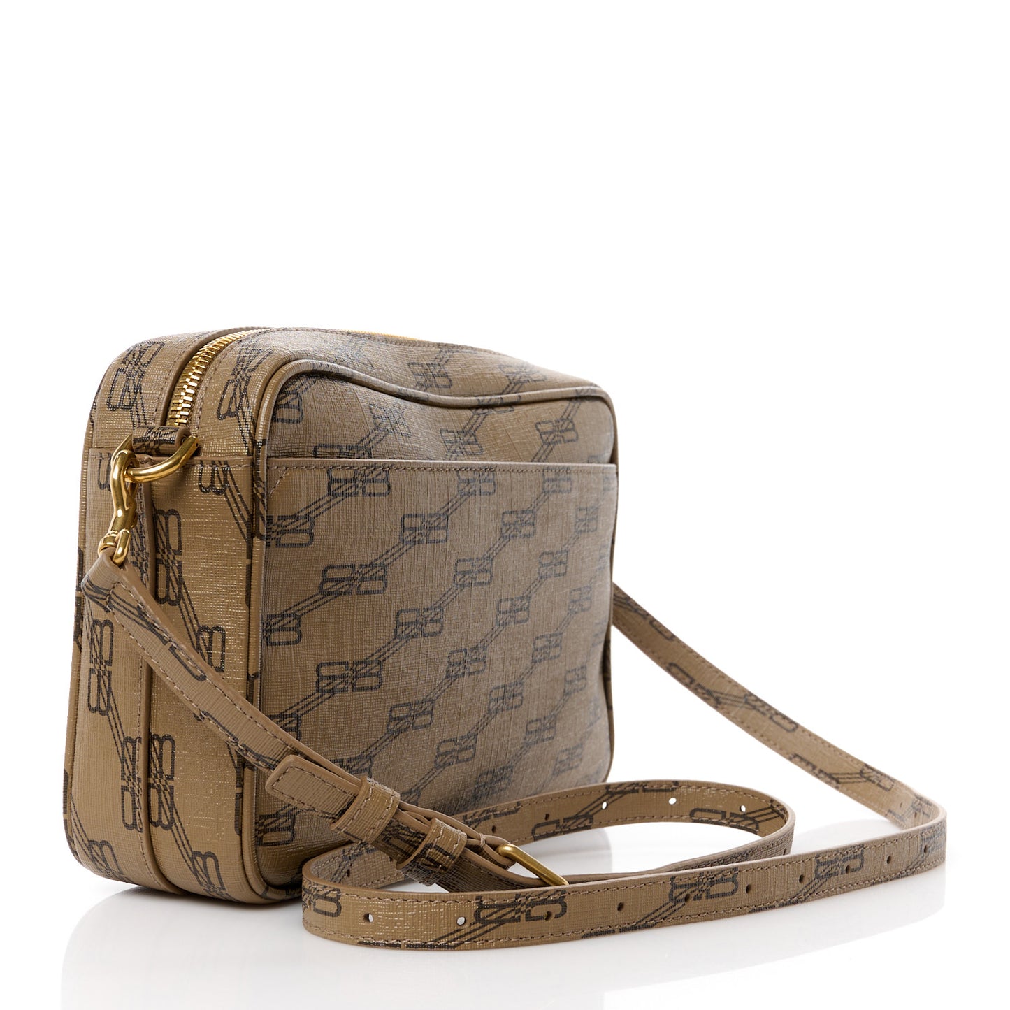 Coated Canvas BB Monogram Medium Signature Camera Bag Beige Brown