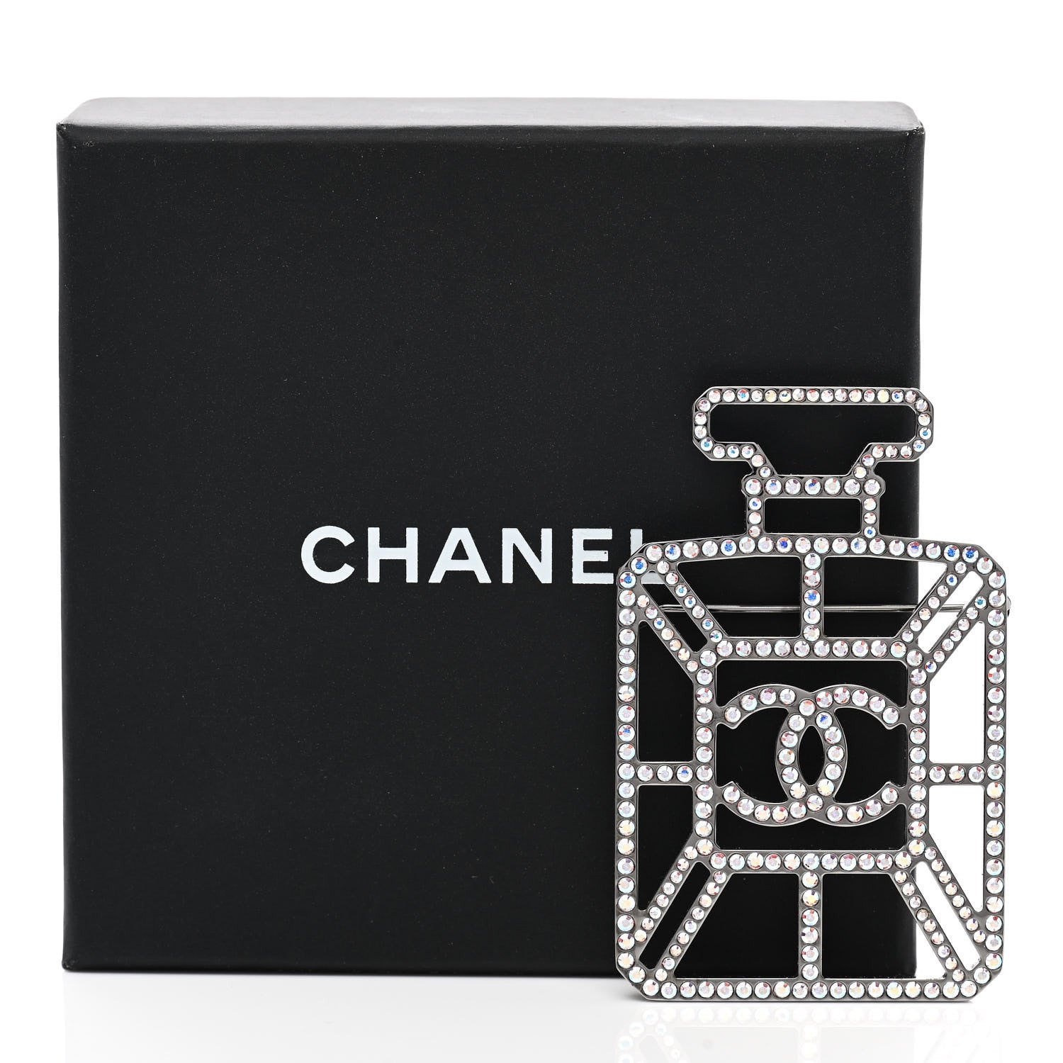 Chanel Ruthenium Crystal Perfume Bottle CC Brooch Iridescent Blue 5 of 5