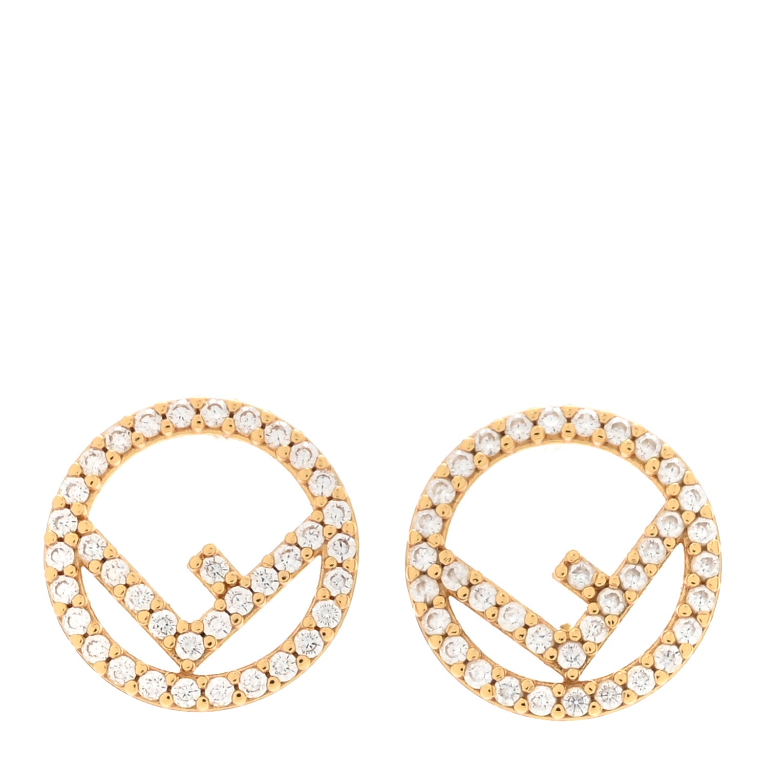 Fendi FF Crystal Round Earrings Gold 1 of 4