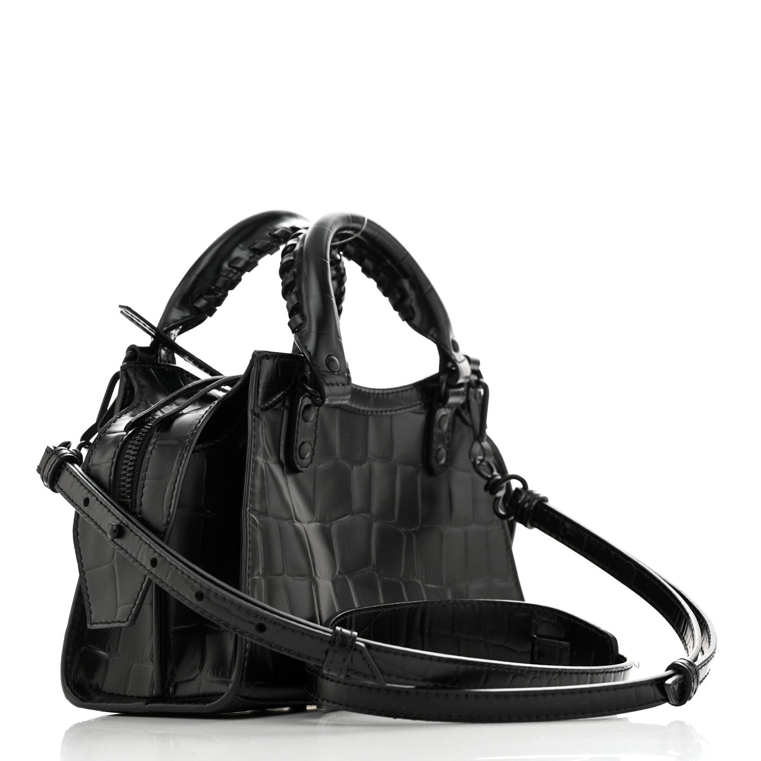 Balenciaga Semi Shiny Calfskin Crocodile Embossed Neo Classic Black Hardware Mini City Black 2 of 11