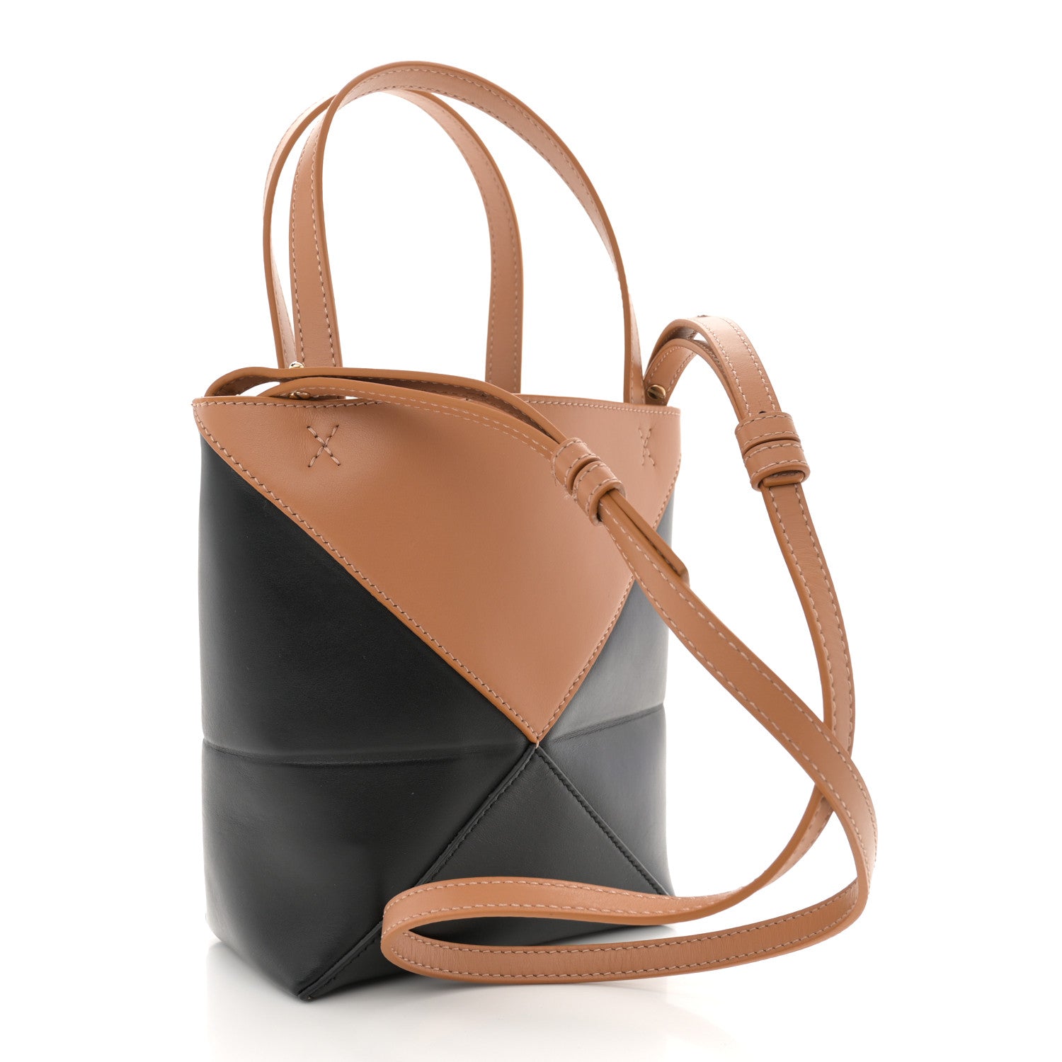 Loewe Shiny Calfskin Mini Puzzle Fold Tote Warm Desert Black 3 of 12