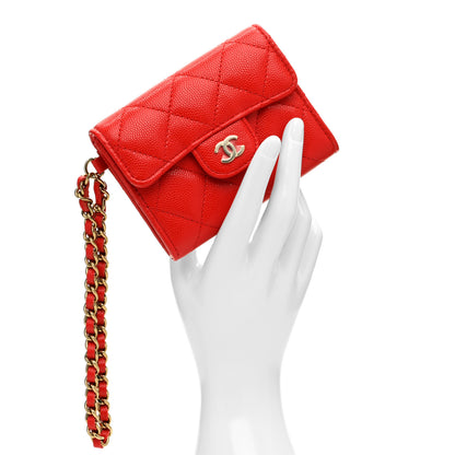 Chanel Caviar Quilted Flap Card Holder Chain Wristlet Red 2 of 7