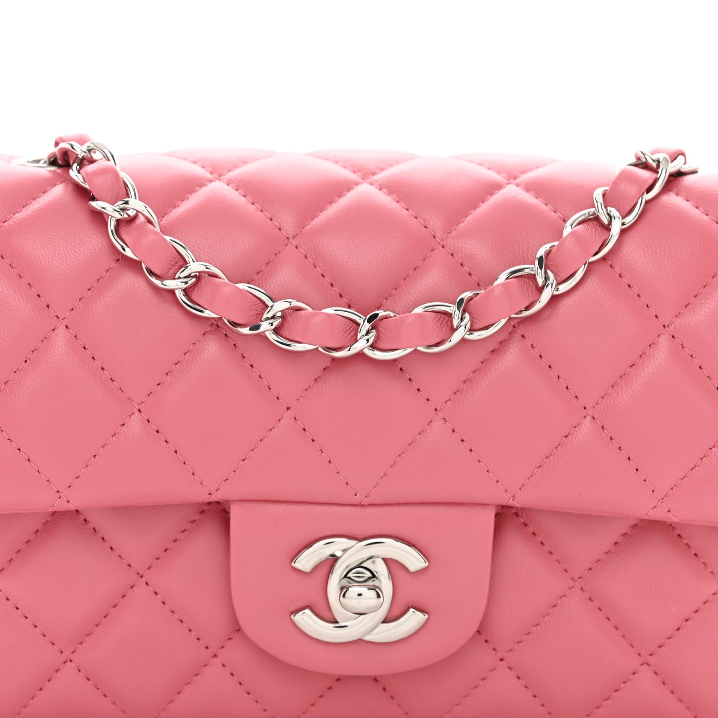 Lambskin Quilted Mini Rectangular Flap Pink