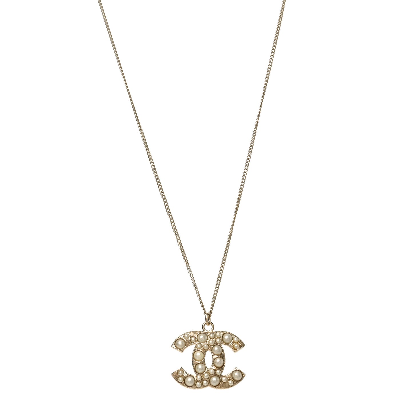 Pearl CC Pendant Necklace Gold