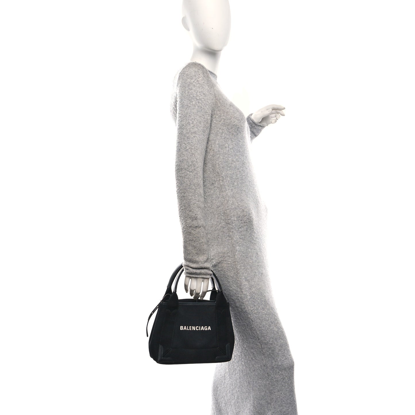 Cotton Canvas Calfskin Navy Cabas XS Black