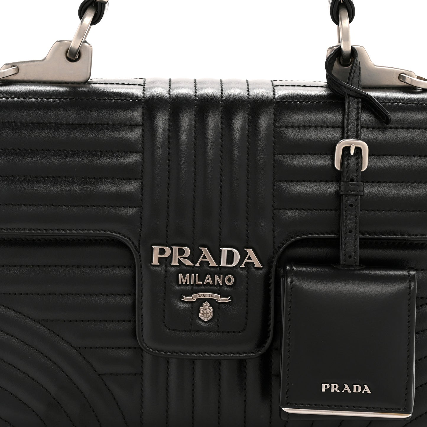 Soft Calfskin Impunture Diagramme Flap Top Handle Bag Black