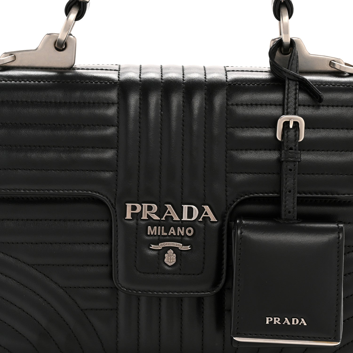 Prada Soft Calfskin Impunture Diagramme Flap Top Handle Bag Black 9 of 15