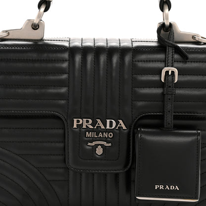 Prada Soft Calfskin Impunture Diagramme Flap Top Handle Bag Black 9 of 15