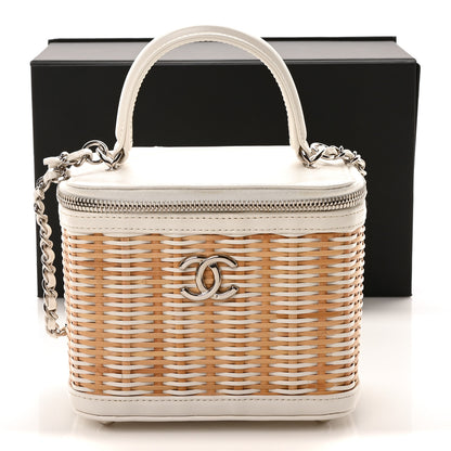 Chanel Calfskin Raffia Small Vanity Case Bag White Beige 11 of 11