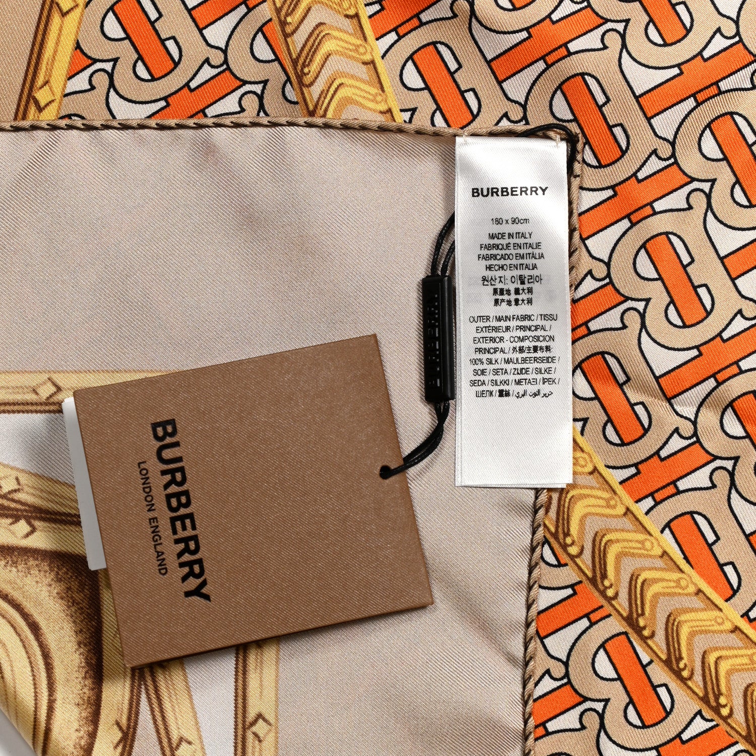 Burberry Silk Montage Monogram Floral Square Scarf Beige 5 of 6