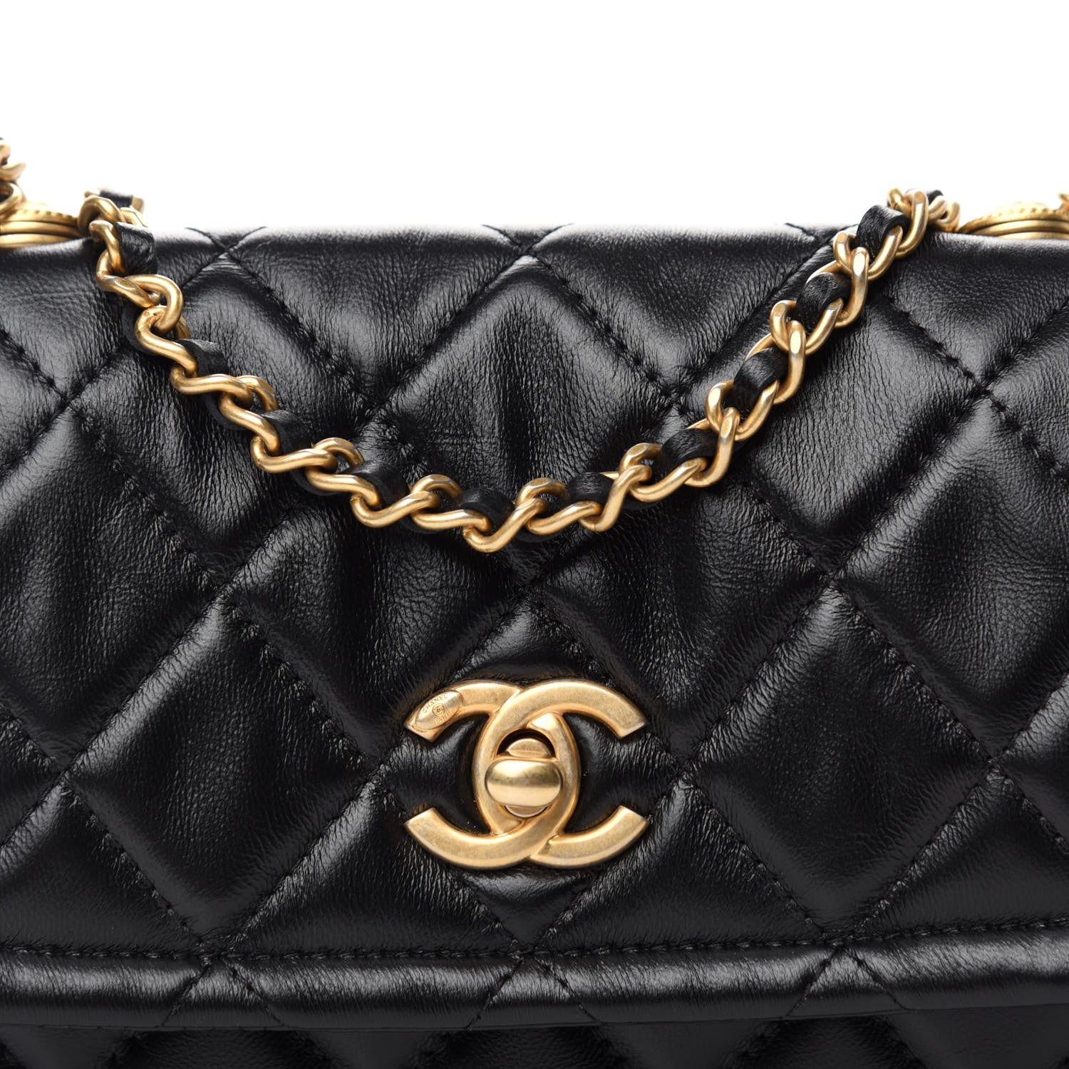 Chanel Shiny Lambskin Flap Clutch With Chain Black 10 of 10