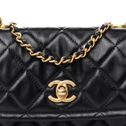 Chanel Shiny Lambskin Flap Clutch With Chain Black 10 of 10