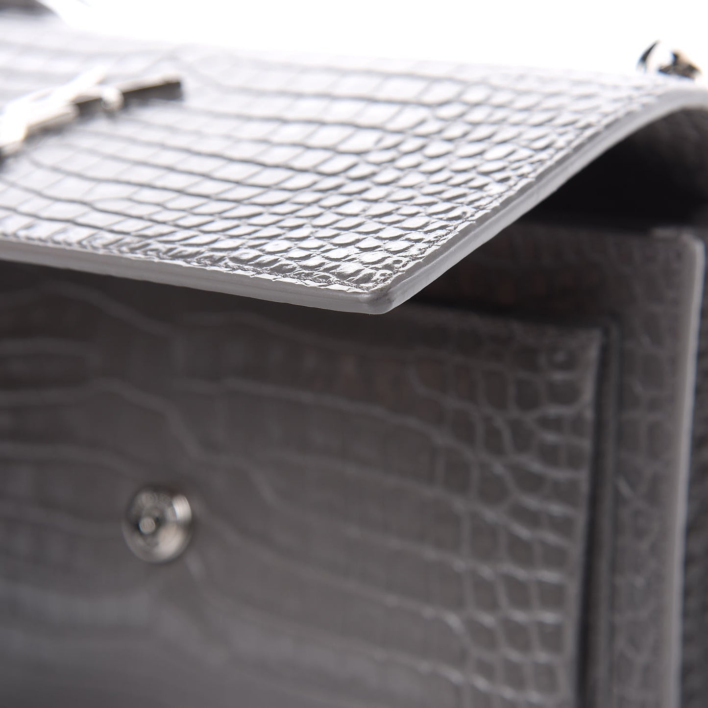 Calfskin Crocodile Embossed Medium Monogram Sunset Fog