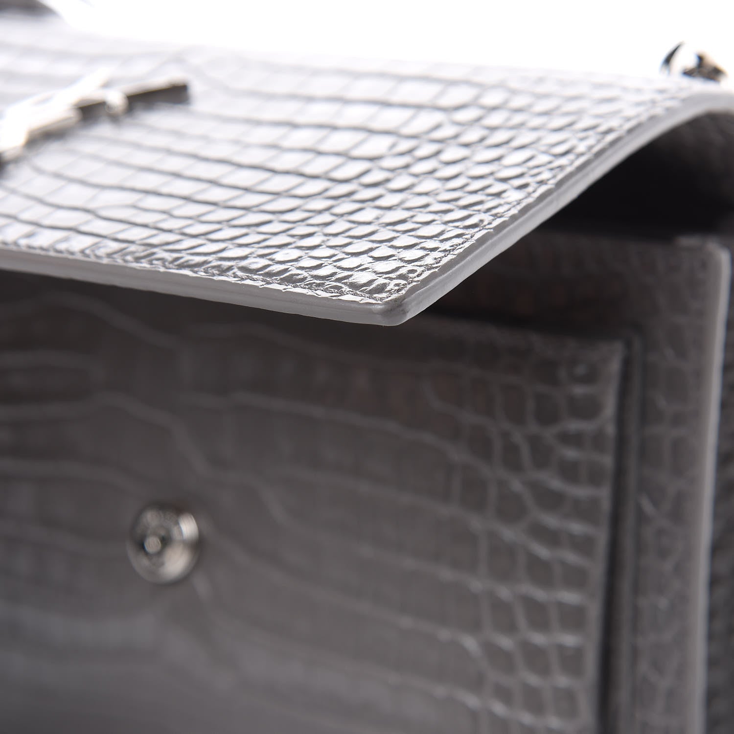 Saint Laurent Calfskin Crocodile Embossed Medium Monogram Sunset Fog 10 of 11
