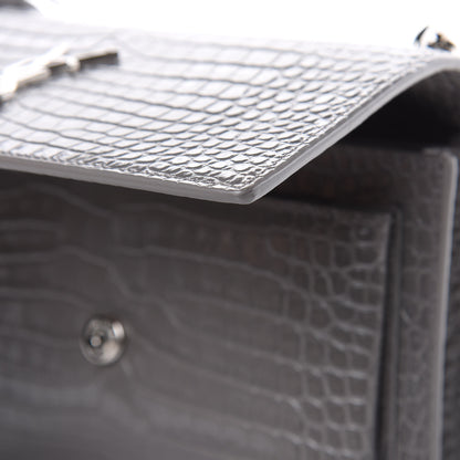 Saint Laurent Calfskin Crocodile Embossed Medium Monogram Sunset Fog 10 of 11