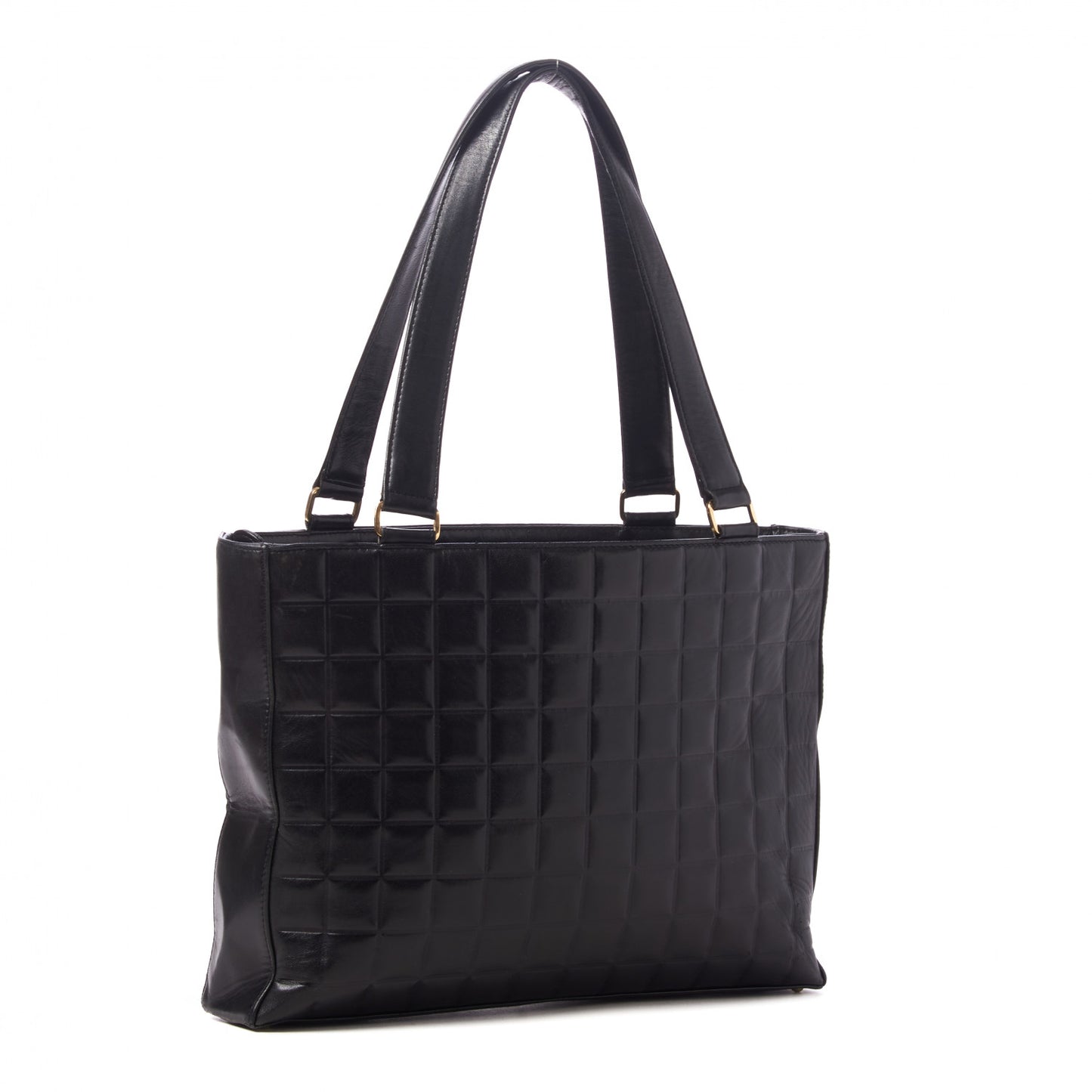 Lambskin Quilted Chocolate Bar Large Tote Black