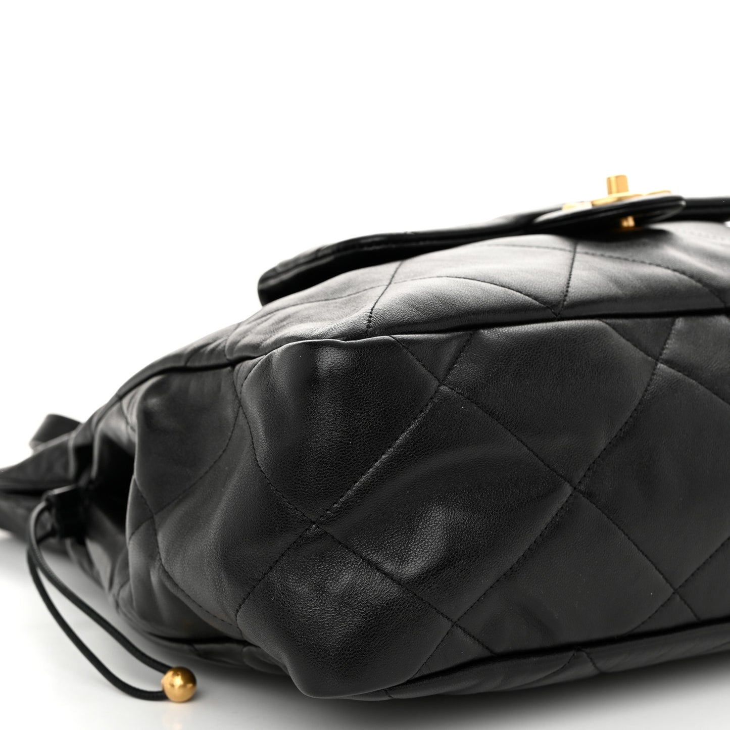 Shiny Lambskin Quilted Shopping Bag Black