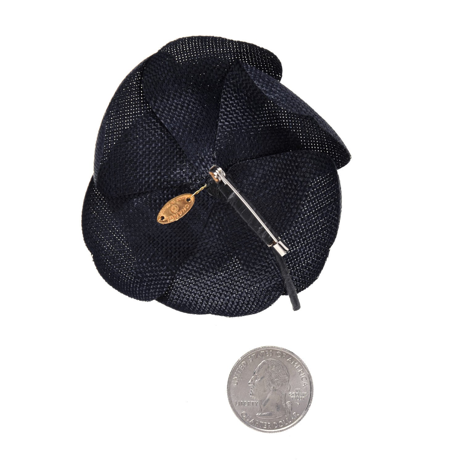 Chanel Linen Camellia Pin Brooch Navy Blue 2 of 4