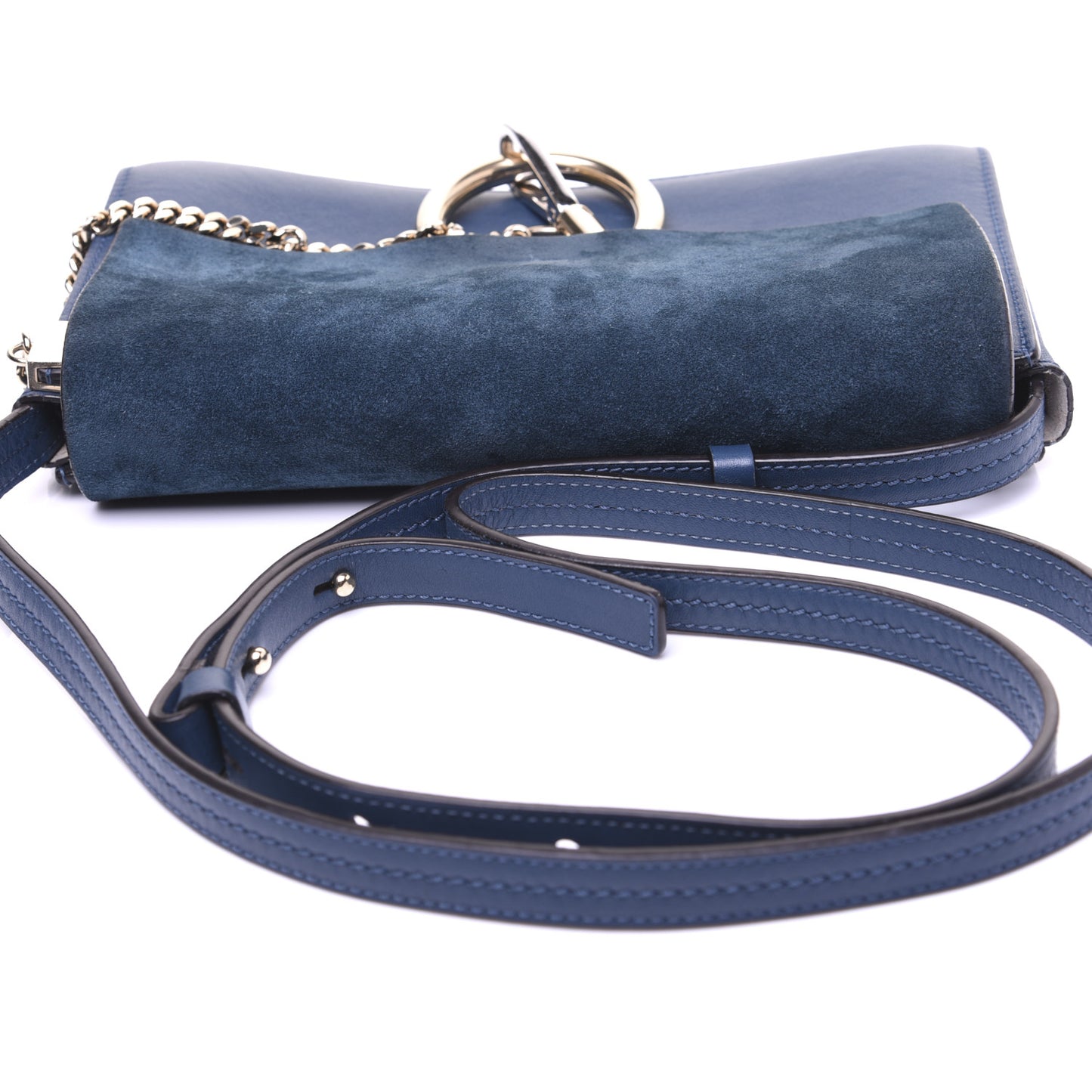 Suede Calfskin Small Faye Shoulder Bag Majolica Blue