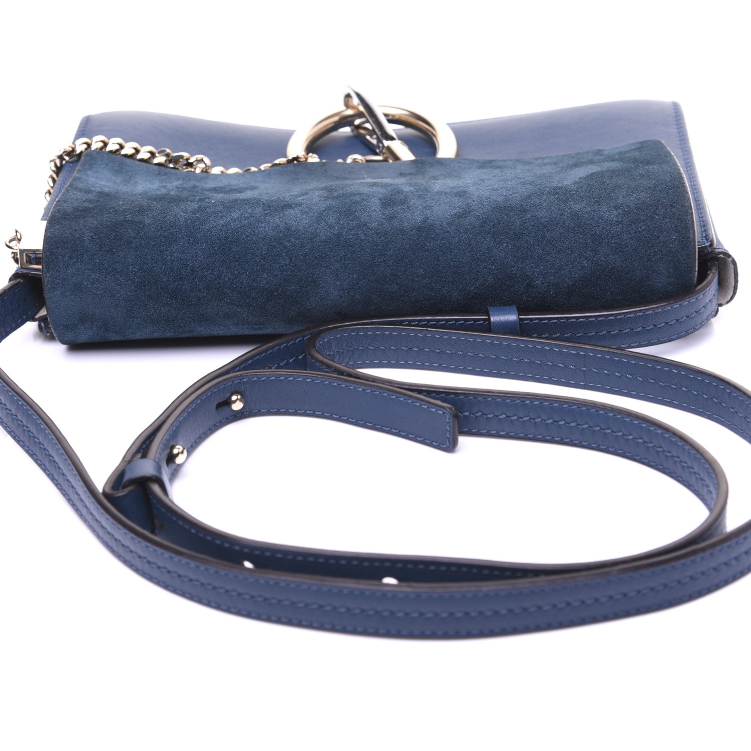 Chloe Suede Calfskin Small Faye Shoulder Bag Majolica Blue 16 of 17