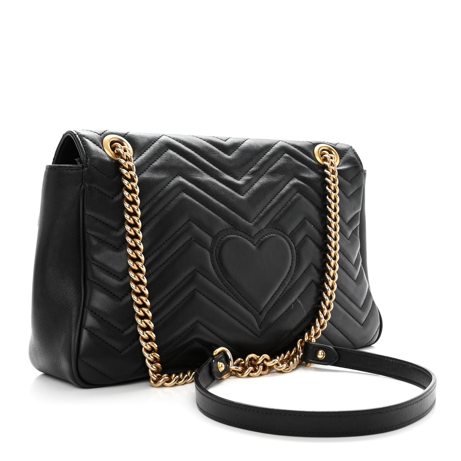 Gucci Calfskin Matelasse Medium GG Marmont Shoulder Bag Black 2 of 11