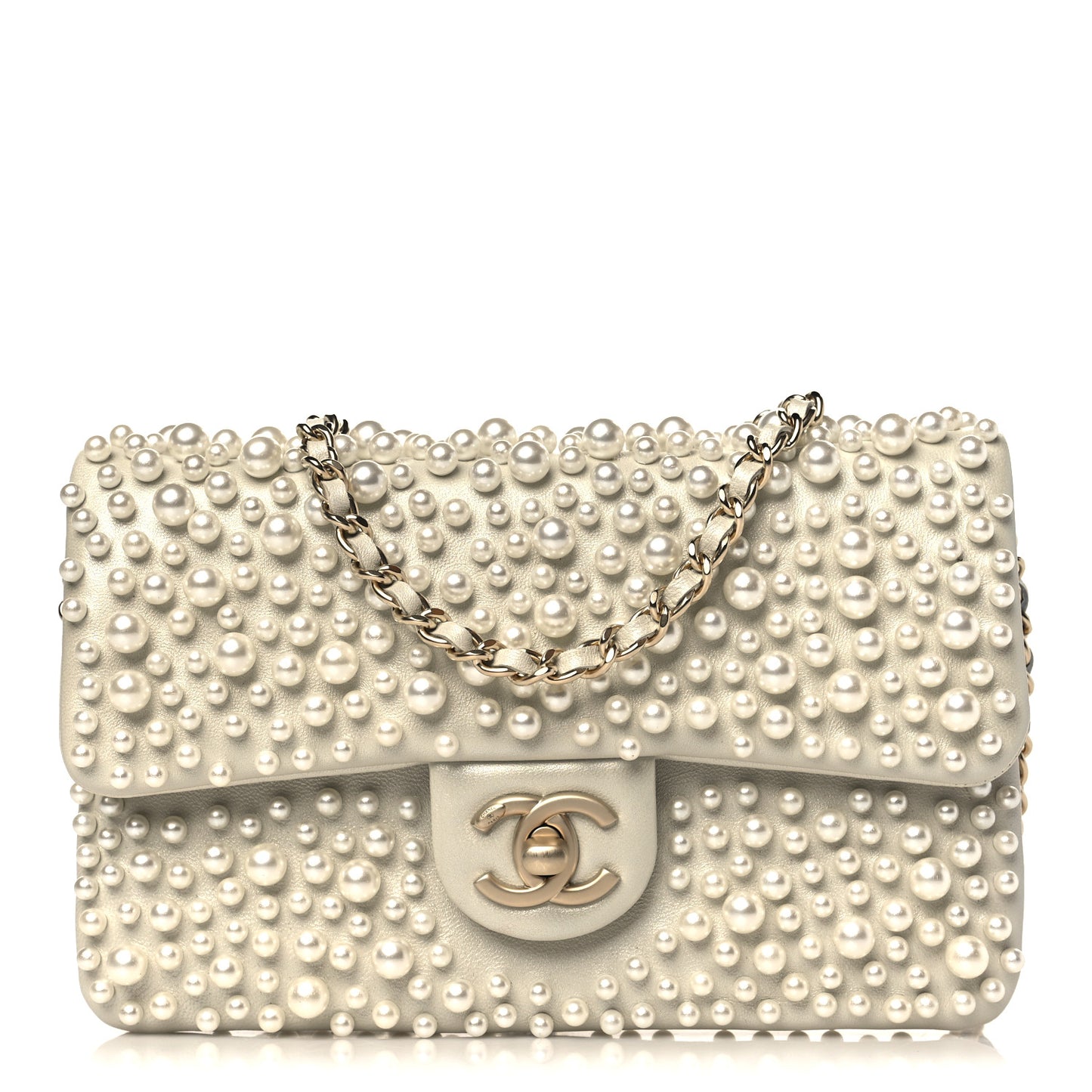 Lambskin Pearls Flap White